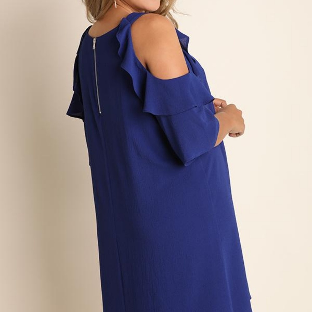 Cobalt Cold Shoulder Dress With Ruffles - Picture 3 of 3